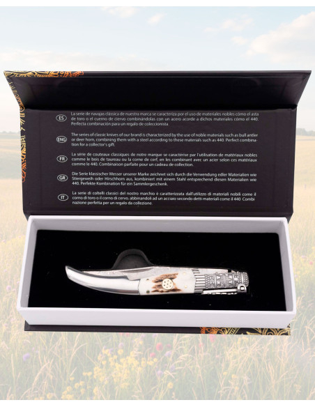 Faca de Carraca Damasco e Chifre de...