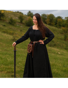 Vestido medieval longo em algodão modelo Maiden, cor preta