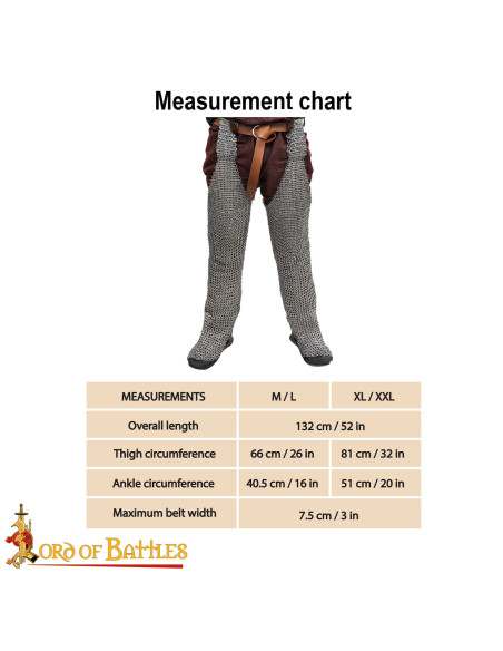 Calças de malha de aço, anéis de 9 mm.