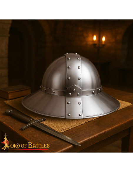 Casco medieval Kettle com forro de...