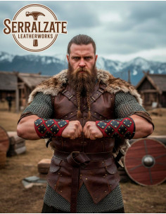 Braçadeiras de Couro Vermelho Brigandina para Aventureiro 2