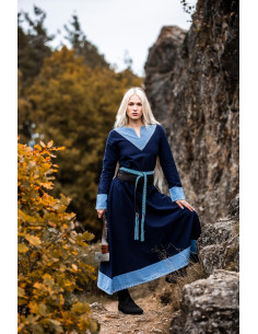 Vestido feminino vikinga Jorunn, Azul-Azul Claro