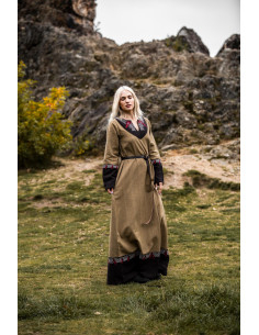 Vestido Viking Para Mulher modelo Idun com Bordados, bege 2