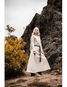 Vestido medieval modelo Alvilda com decote redondo, natural