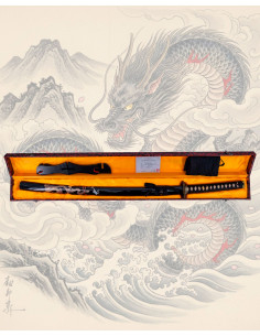 Katana Funcional Aço 1045 Bainha Dragão Dourado 2