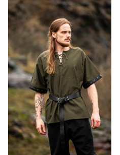 Camisa masculina medieval Hagen com detalhes em couro... 2
