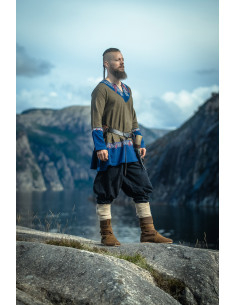 Túnica curta vikinga modelo Freydis, cor oliva-azul 2