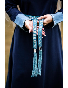 Cinto unissex modelo Veigga, azul com bordados