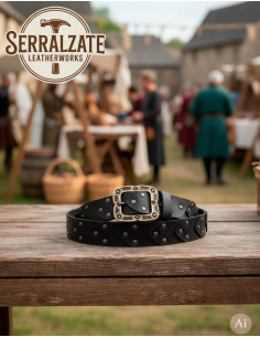 Cinturão viking de couro com escamas e fivela nórdica,... 2