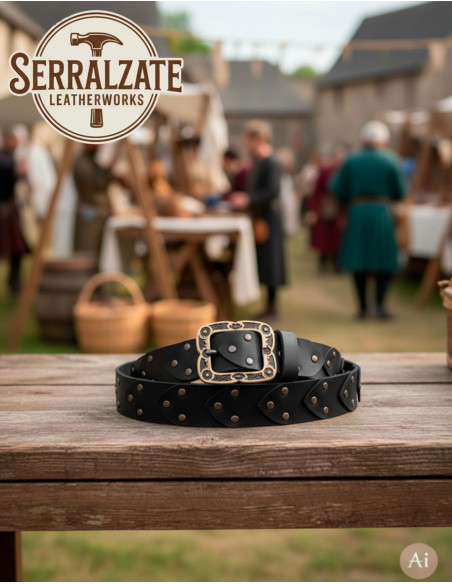 Cinturão viking de couro com escamas...