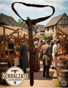 Cinto vikingue de couro com escamas e fivela nórdica, marrom