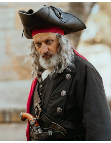 Chapéu pirata em couro modelo Flint, cor preta