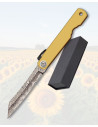 Canivete de bolso Albainox lâmina reta Damasco 67 camadas, cabo em latão
