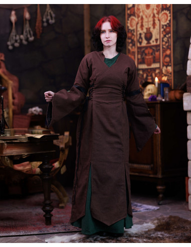 Vestido medieval algodão modelo Antaris, cor marrom