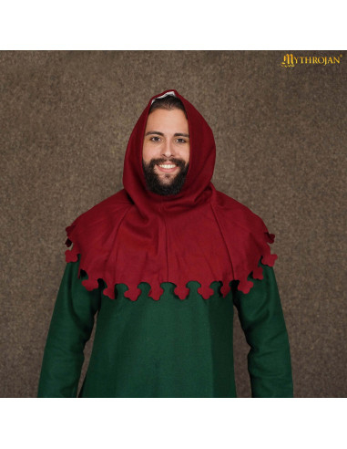 Gugel medieval em lã modelo Liripipe, cor vermelha