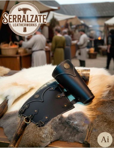 Braçadeiras de recriação histórica em couro preto robusto