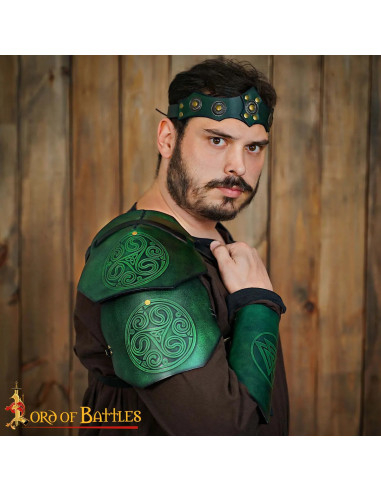 Ombreira medieval em couro design nós celtas, cor verde