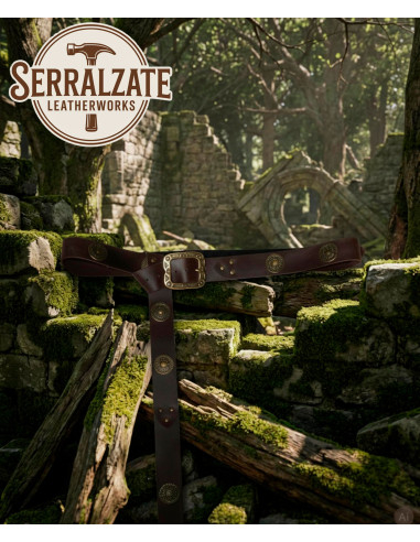 Cinto longo de recreação medieval com chapas, marrom