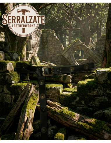 Cinto longo para recreação medieval com placas, preto