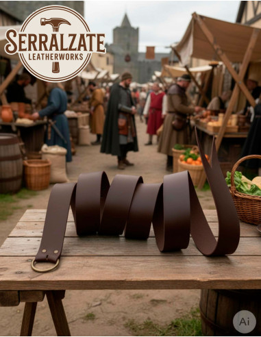 Cinto medieval autêntico de couro com argola, marrom