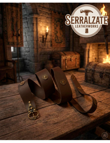 Cinto Medieval de Couro com Rebites para LARP, marrom