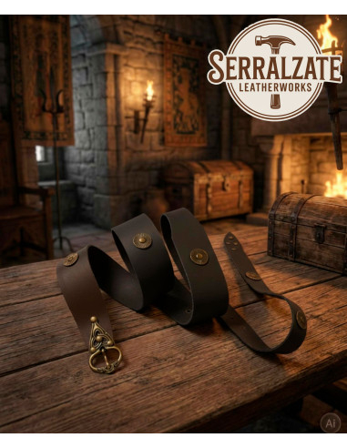 Cinto Medieval de Couro com Rebites para LARP, preto