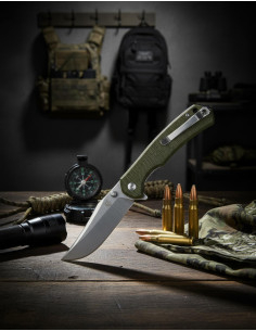 Faca tática D2 com cabos de Micarta verde 2