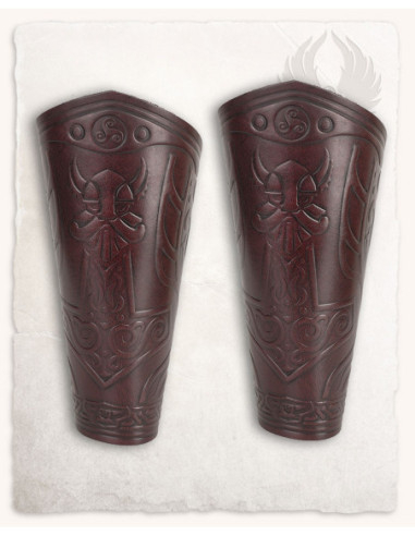 Braceletes vikings em couro modelo Thor Ragnarok, cor marrão