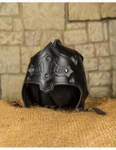 Casco medieval em couro preto, modelo Antonius