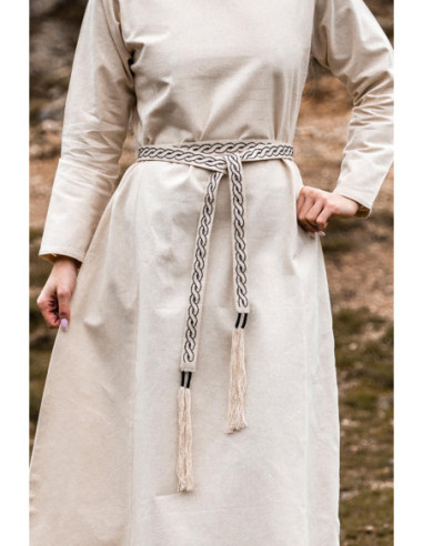 Cinto unissex modelo Vigga, cor natural com bordados