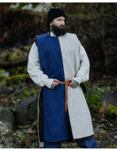 Tabardo medieval bicolor modelo Antón, azul-branco