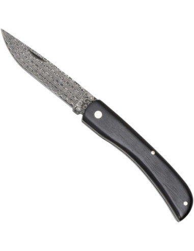 Canivete de bolso em aço Damasco com padrão rosa e madeira de ébano