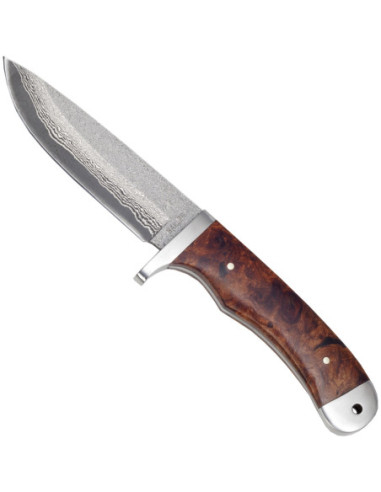 Faca de Damasco com Madeira Raiz e Guarda Inox
