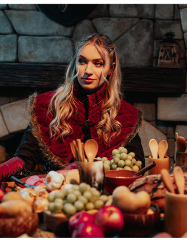 Gorjal medieval em camurça modelo Nimue, cor bordô