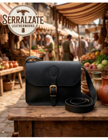 Bolsa robusta de couro medieval para recriadores, preta