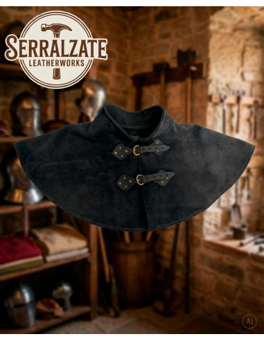 Gola Medieval em Couro Suede para LARP, preta