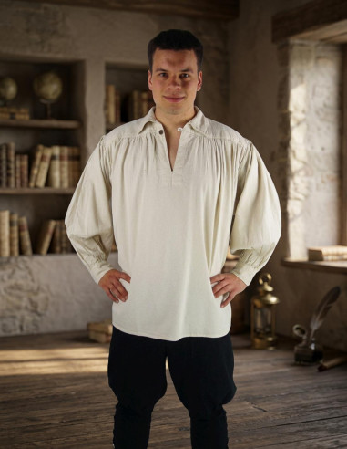 Camisa pirata gola alta modelo James, branco natural