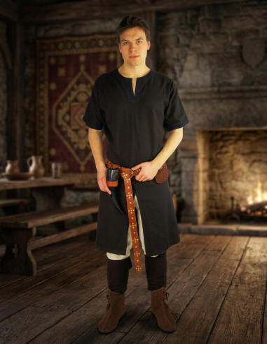 Túnica Viking manga curta Richard, marrom e preto