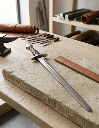 Espada curta funcional, fabricação artesanal em Toledo