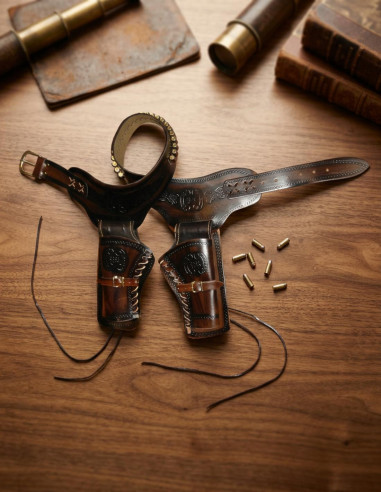 Couro cartucho cinto para 2 revólveres