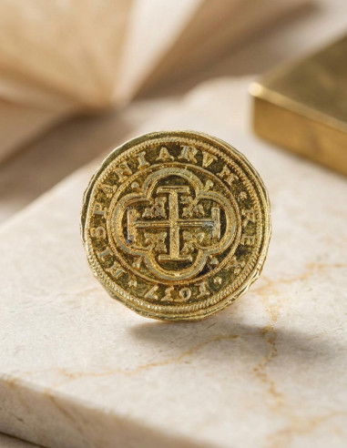 Moeda em ouro de 100 escudos, 4 cm.