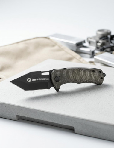 Faca tática K25 lâmina tanto cabo mikarta preto