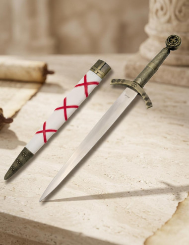 templaria punhal medieval luva branca, 40 cms.