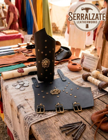 Braçadeiras de Legionario Invictus, Couro preto com Emblema de Leão
