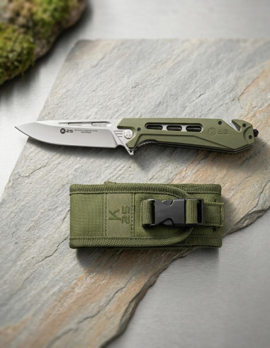 Faca tática K25 CNC G10 verde, com capa