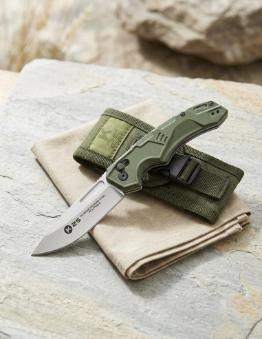 Canivete tático K25 cabo de alumínio Satinado, com bainha