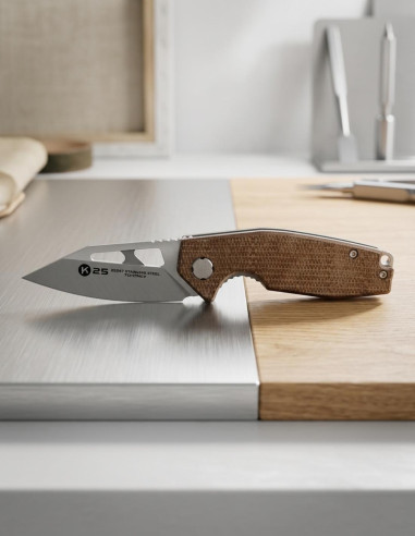 Faca tática K25 cabo Mikarta cor caramelo