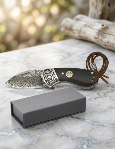 Faca de campo Albainox lâmina damasco com virola decorada