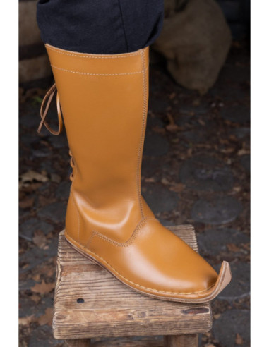 Botas medievais Emmerich de couro marrom claro para LARP