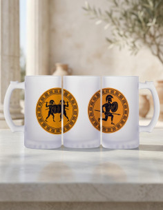 Caneca de cerveja Lutadores gregos, vidro translúcido